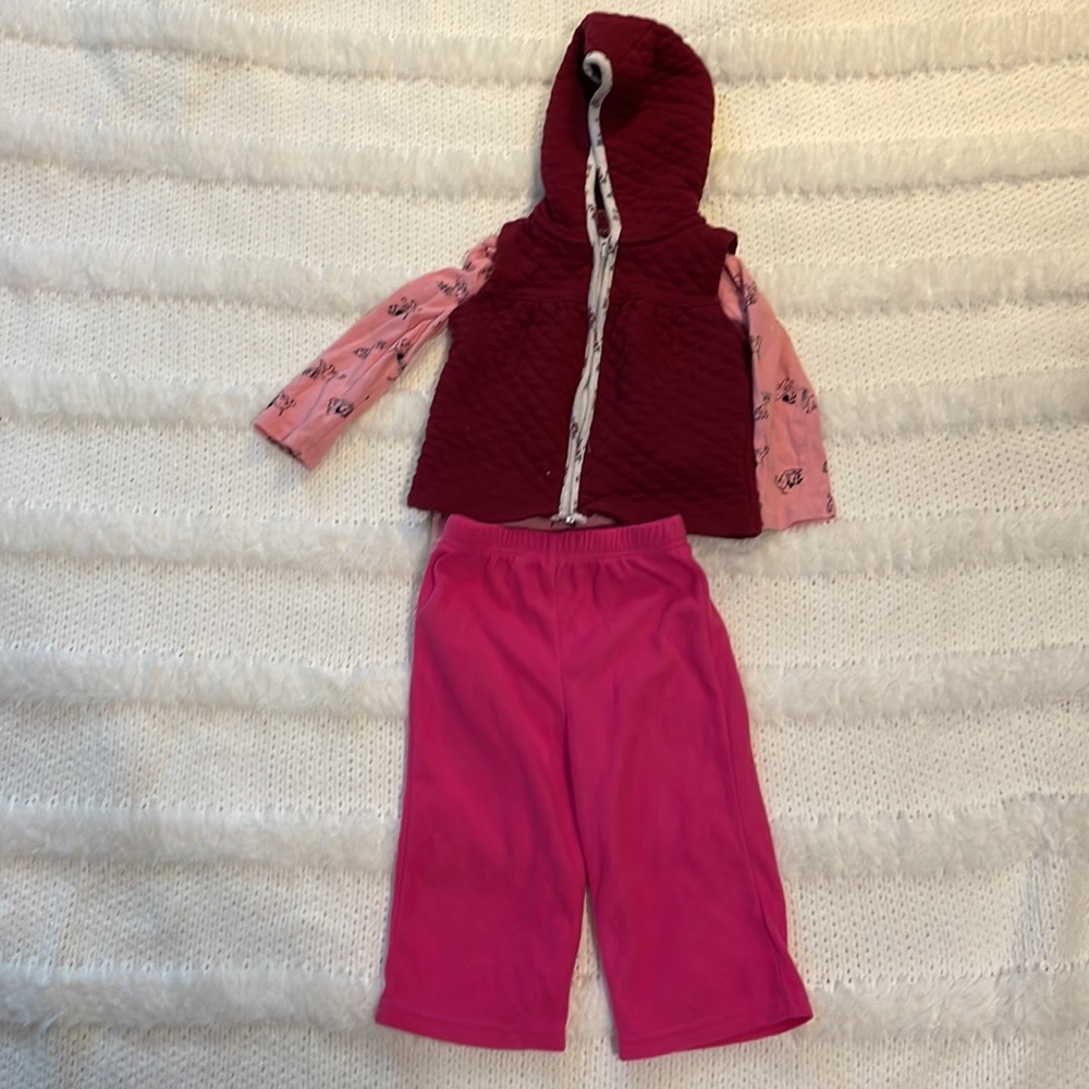 3 pc Disney 101 dalmatians top Hoodie Vest & pants Baby girl 18 M months Pink